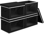 Homsorout Cube Storage Bins with Lids, Clear Window Storage Baskets for Organizing, Fabric Organizer Bins with Handle, Cloth Storage Bins for Shelves, Closet, Clothes, Towels, 4 Packs, Black by Homsorout