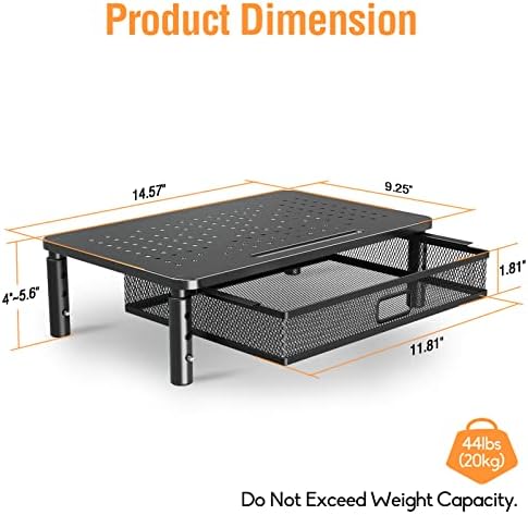 ELIVED 2 Pack Monitor Stand Riser with Metal Drawer, 3 Height Adjustable - Image 3