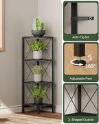 CHOEZON 4-Tier Corner Shelf, Corner Bookcase, 43.3" Tall Vertical Display Rack, Plant Stand, Open Storage Shelf, for Living Room, Bedroom, Study, Kitchen, Black TCJ14BB - Image 3