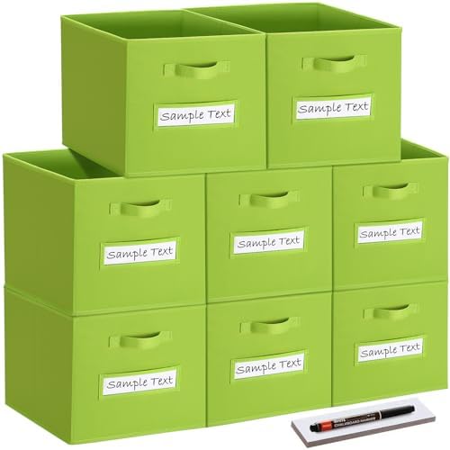 Fabric storage cubes (8 Pack) 11 Inch Cube Storage Bin, cube organizer bins with 8 Labels Window Cards & a Pen, Foldable cube organizer bins and Storage Box, lime green by Artsdi