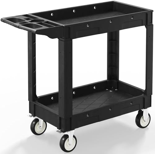 Plastic Utility Cart on Wheels, 40 x 17 Inch Rolling Service Cart-Black by WanmwillToolOrganizer