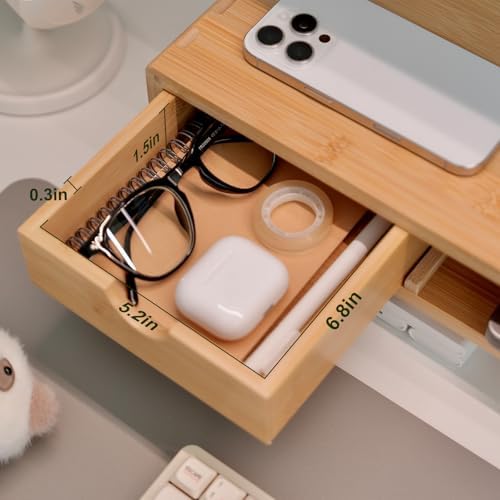 Bamboo Monitor Stand Riser with Drawer - Image 4