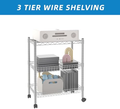 Guan River 3 Tier Wire Basket Shelf,Silver,23.23" L x 13.11" W x 32.28" H - Image 4