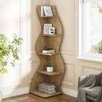 Tribesigns Corner Shelf, Modern 5-Tier Wall Corner Bookshelf, Stylish Corner Small Bookcase Storage Rack Plant Stand with Unique Shape for Living Room, Home Office (Light Brown, 1PC) - Image 2
