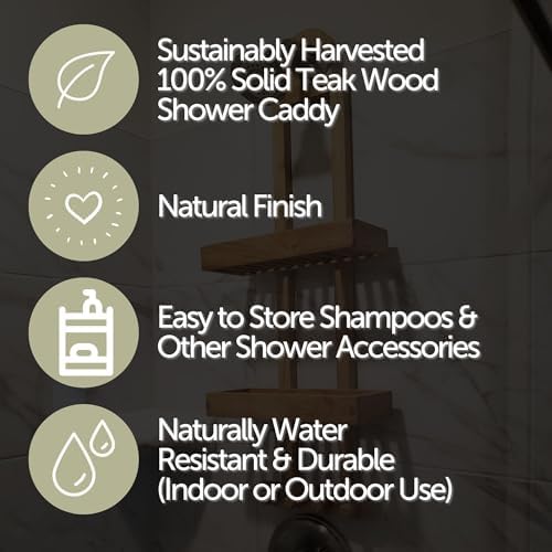 NORDIC STYLE TEAK Wood Natural Hanging Shower Caddy with Storage Shelves, Water Resistant, Easy to Place, Select-Grade Solid Teak Wood, Shower Accessory (Natural Langr) - Image 5