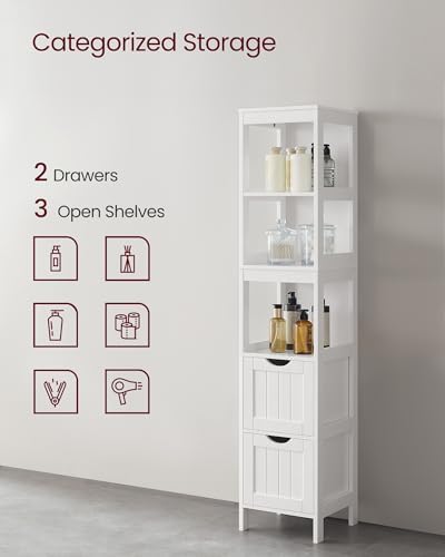 VASAGLE Bathroom Floor Cabinet, 2 Drawers, 55.7”H, White - Image 5