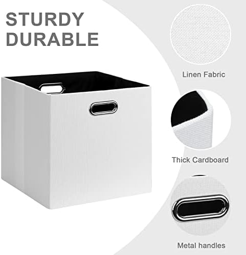 Posprica Fabric Storage Cubes, 13x13 Collapsible Storage Bins with Dual Handles, Foldable Storage Boxes Basket for Closet Shelf Cabinet Bookcase Organization, Set of 4, White - Image 6