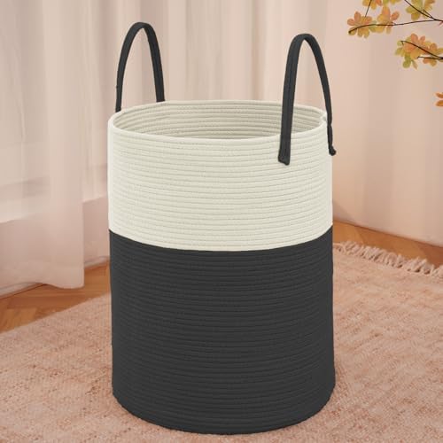 JMvicyroam 60L Cotton Rope Laundry Basket Hamper, White and Black by JMvicyroam