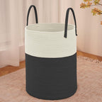 JMvicyroam 60L Cotton Rope Laundry Basket Hamper, White and Black by JMvicyroam