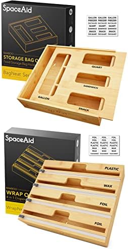 SpaceAid Bag Storage Organizer (1 Box 4 Slots), SpaceAid WrapNeat 4 in 1 Wrap Dispenser by SpaceAid