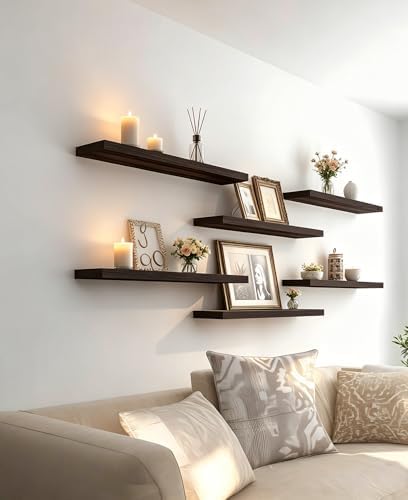 24 Inch Rustic Wood Floating Shelves Farmhouse Wooden Wall Shelves for Bathroom Bedroom Living Room Kitchen Office Set of 4 Brown - Image 4