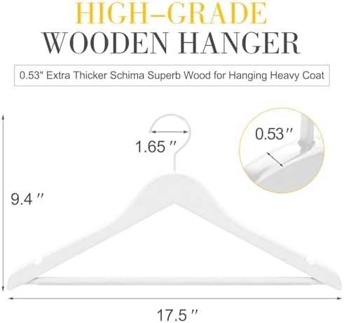 TOPIA HANGER All White Wooden Hangers, Solid Wood Suit Hangers with Extra Thick Hook and Non Slip Pants Bar, Heavy Duty Coat Hangers with Notches, Bridal Hangers for Shirts 16 Pack -CT01W - Image 3