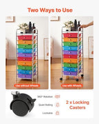 VEVOR Rolling Cart with Drawers, 10 Drawer Storage Organizer, Mobile Utility Cart with Steel Frame, Universal Casters & 2 Brakes, Great for Office, Classroom, Craft Tools, Garage, Studio, Rainbow - Image 3