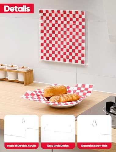 Wall-Mounted Parchment Paper Sheets Holder, Wax Paper & Deli Wraps Organizer for 10×10in/12×12in, Clear Acrylic Dispenser with Screws & Tapes for Kitchen & Bakery, Holds 100–200 Sheets - Image 5