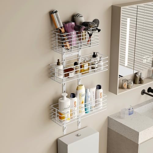 Yuyetuyo 5-Tier Over The Door Organizer Bathroom Shelves Hair Tool Organizer - Hair Dryer Holder Adjustable Height, DIY Bathroom Storage Shelf Wall Mounted Behind The Door Storage - Image 4