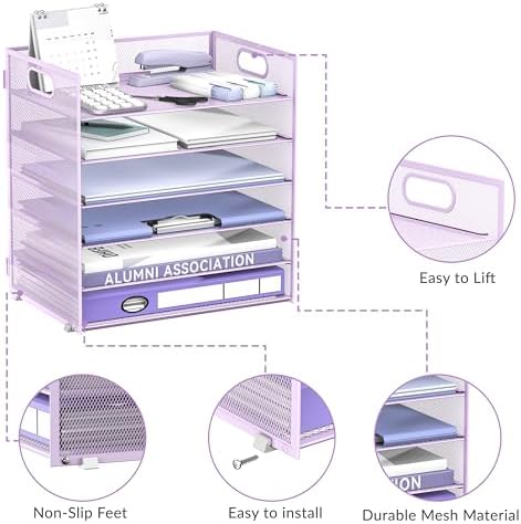 Daltack 6-Tier Paper Organizer for Desk with Handle, Purple, 2 Pack - Image 4