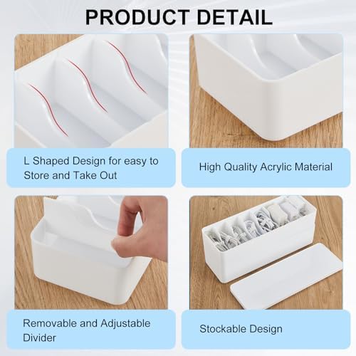 Tatuo Cord Organizer Box with Lid, White, 4 Pack - Image 3