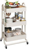 MIOCASA 3-Tier Metal Utility Rolling Cart, Heavy Duty Multifunction Cart with Lockable Casters, Easy to Assemble, Suitable for Office, Bathroom, Kitchen, Garden by MIOCASA