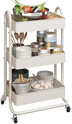 MIOCASA 3-Tier Metal Utility Rolling Cart, Heavy Duty Multifunction Cart with Lockable Casters, Easy to Assemble, Suitable for Office, Bathroom, Kitchen, Garden by MIOCASA