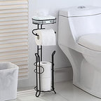 SunnyPoint Bathroom Heavyweight Toilet Tissue Paper Roll Storage Holder Stand with Reserve and Shelve, The Reserve Area Has Enough Space to Store Mega Rolls. (Black) - Image 2