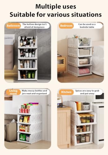 UDEAR 4 Pack Stackable Closet Storage Baskets, Foldable,White - Image 5