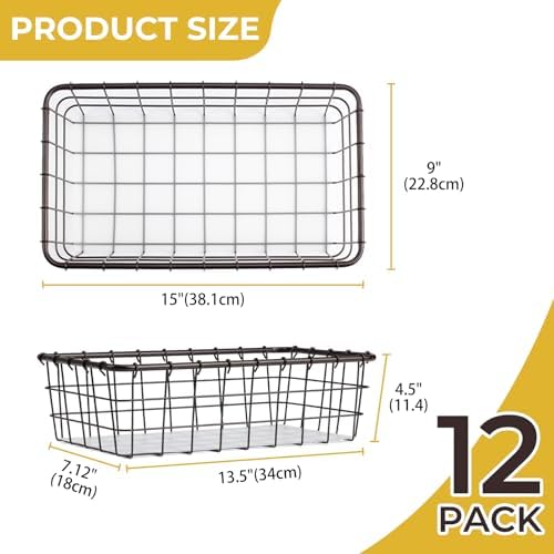 12PK Wire Baskets for Pantry Storage and Organization, Storage Baskets for Shelves with Liners, Kitchen Baskets, Bronze - Image 2