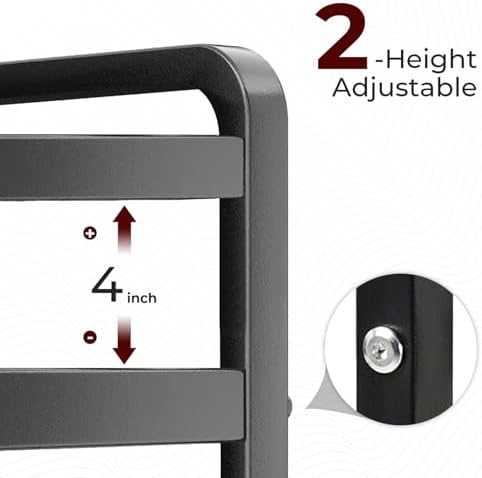 Y YOMA Extendable Microwave Oven Rack, 2 Tier Metal Kitchen Countertop Organizer with 6 Hooks, Adjustable Shelf for Bakers, Holds 60lb, Black - Image 6
