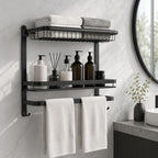 CAXIMSY Towel Rack for Bathroom with 3 Tier Shelf Double Bar Hook (Black) by CAXIMSY