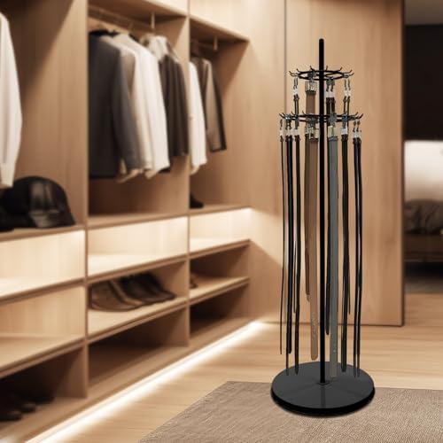 Rotating Tie Rack,Free Standing Belt Display Shelf with Adjustable Feet,66.1in High Metal Scarf Hanger Stand Retail Display Racks for Clothing Store (Black) - Image 4