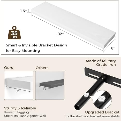 RICHFOCUS Bathroom Floating Shelves for Wall 2Pack|White|32" L - Image 3