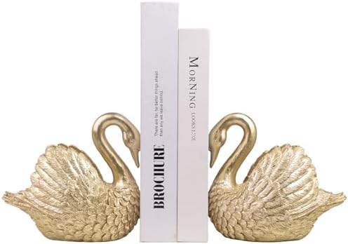 Swan Decorative Bookends,Resin Book Ends for Shelves,Unique Gold Book Holders,Heavy Duty Swan Decor for Home Office Desk Bookshelf,Set of 2,Gifts for Anniversary by Kakizzy