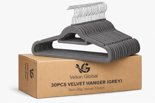 Non-Slip Clothes Hangers Set – Slim Velvet Coat Hangers with Swivel Hooks – Space-Saving Shirt, Dress & Jacket Hangers for Closet Organization (30, Grey) by Unknown