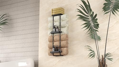 STWWO Bathroom Towel Storage, 36.4 Inch Towel Racks for Bathroom Wall Mounted with Shower Caddy with Metal Shelf, Black - Image 6