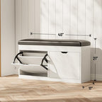 40" Shoe Storage Bench with 2 Flip Drawers & Padded Seat Cushion, Shoe Cabinet with Lift Top Storage Box, Shoe Bench Shoe Organizer for Entryway, Hallway, Living Room, White - Image 2