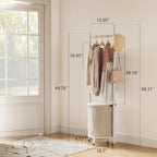 CycleCrew Solid Wood Coat Rack with Fabric Basket - Freestanding Coat Rack Rolling Coat Tree with 9 Hooks Wheels, Small Clothes Rack For Entryway Bedroom Hallway Living Room - Image 2