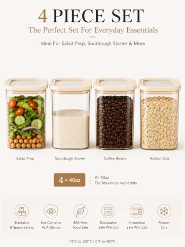 Square Glass Pantry Storage Containers with Glass Lids 4pcs 40fl.oz - Image 3