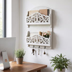 Rustic Key and Mail Holder, 2 Slot Wall Organizer with 3 Key Hooks - Image 2