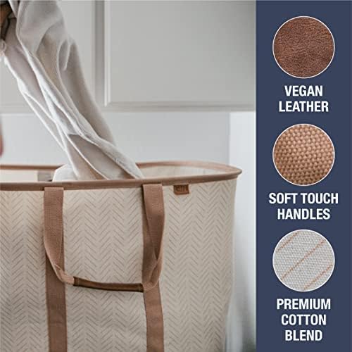 CleverMade Collapsible Laundry Baskets, 50L LUXE Tote 2 Pack, Cream - Image 4