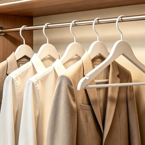 TOPIA HANGER All White Wooden Hangers, Solid Wood Suit Hangers with Extra Thick Hook and Non Slip Pants Bar, Heavy Duty Coat Hangers with Notches, Bridal Hangers for Shirts 16 Pack -CT01W - Image 7