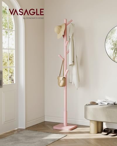 VASAGLE Solid Wood Coat Rack, Free Standing, 8 Hooks, 3 Height Options - Image 2