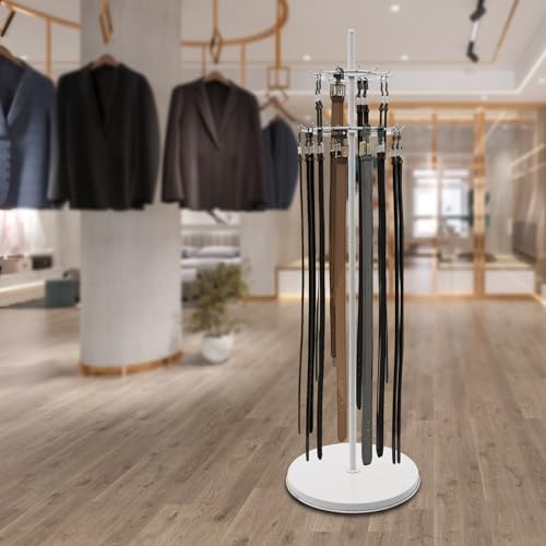 Floor Standing Belt Display, 66'' Metal Scarf Display Stand, Mounted Belt Rack Tie Hanger with 31 Hooks, Shawls Organizer Shelf with Adjustable Feet for Home, Boutiques, Clothing Stores - Image 3