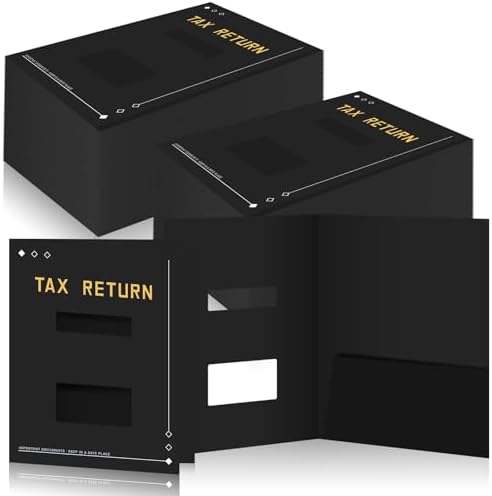 Mooliwe 100 Pcs Black Tax Return Folders Bulk 9 x 11.25 Inches Income Tax Organizer with Side Staples Double Windows Paper File Pocket Document Folders for Accountants Business Office Supply by Mooliwe