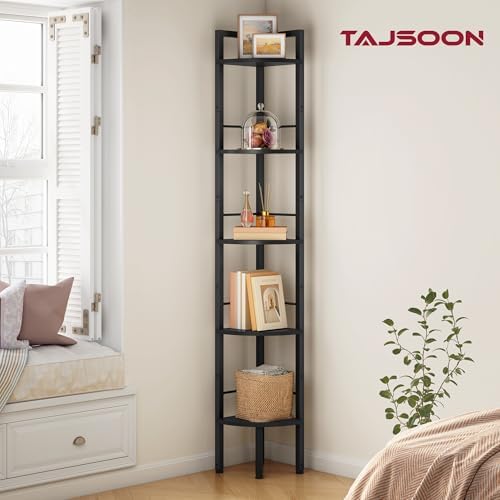 Tajsoon Small Corner Shelf Stand 5 Tier 60.5" with Metal Frame, Black - Image 6