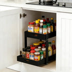 Bamboo Undersink Organizer Storage - 2-Tier Pull Out Kitchen Cabinet Shelf with Adjustable Levels, Under Sink Storage Slide Out for Cabinet Pantry Bathroom Black - Image 5
