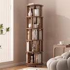 Muwuele 5 Tier Solid Wood Rotating Bookshelf Tower on Wheels, Walnut by Muwuele