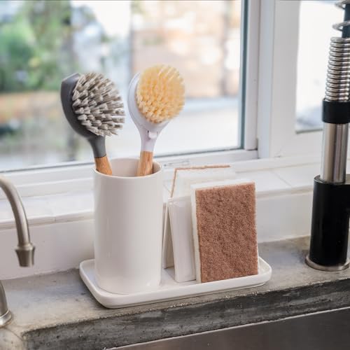 Ceramic Brush Holder for Dish Brushes, 3 Inches Wide, 5.25 Inches Tall, 63-Degree Inner Lean Angle, Water Drainage Hole, White - Image 5