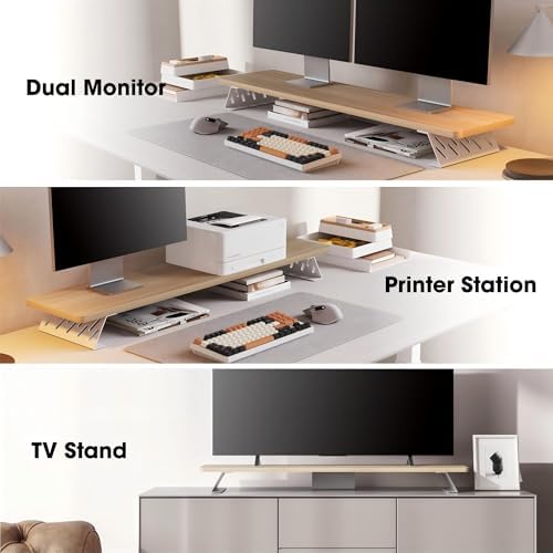 Fenge Monitor Stand Riser, Wooden & Metal Desk Shelf Organizer, Oak - Image 7