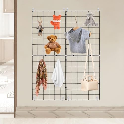 WELLCO 8 Pack Grid Wall Panels 15.7"x 11.8" Gridwall for Any Retail Display, Portable and Assembled Wall Grid with Extra Joining Clips and Hooks, Black - Image 2