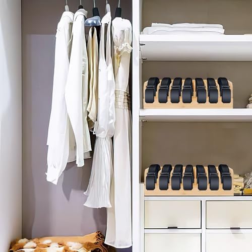 GTI Belt Organizer,2pcs 7 Compartments Belt Organizer for Closet and Drawer, Bamboo Display Case for Tie and Belt, Belt Storage Organizer for Men Women (Wooden) - Image 5