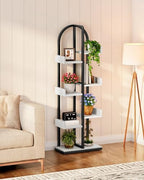 CHOEZON Corner Bookshelf, Curved 6-Tier Bookcase with Anti-Tip Kit, Adjustable Feet and Staggered Shelves for Living Room, Bedroom, Study, Office, White and Black TSJ06BW - Image 6